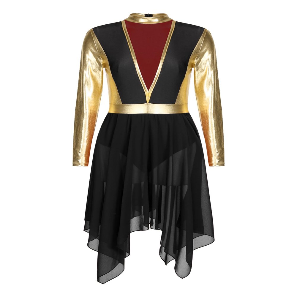 Freebily Liturgical Dancewear for Women Long Sleeve Contemporary Dance Costumes Asmmetrical Praise Dance Dresses Black A XX-Large