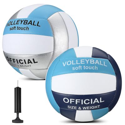 Lenwen 2 Pack Beach Volleyball Official Size 5 for Indoor Outdoor, Waterproof Soft Volleyball with Pump for Adult Beginner Beach Game Gym(Light Blue-Dark Blue, Light Blue-Silver)