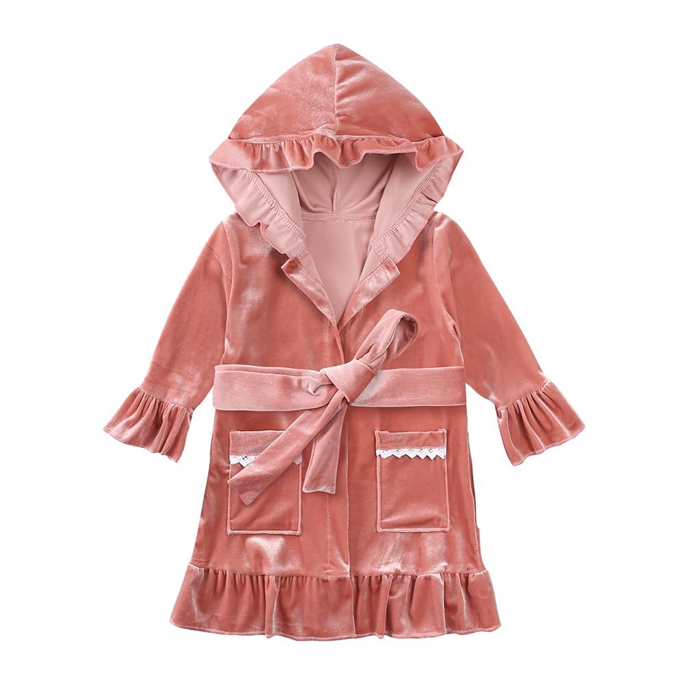 MYGBCPJS Boys Girls Velvet Christmas Hooded Bathrobe Matching Sash Little Kids Ruffle Long Sleeve Xmas Pajamas Pjs Sleepwear