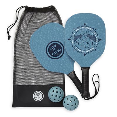 Life is Good Pickleball Starter Set - Includes 2 Wood Pickleball Paddles, 2 Regulation-Size Pickleball Balls and Pickleball Bag for Carrying Pickle Ball Equipment - Compass