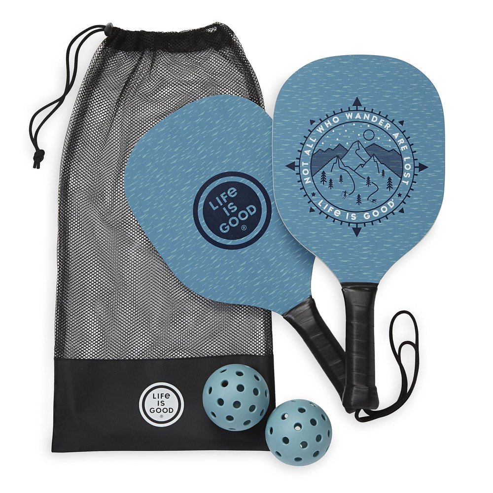 Life is Good Pickleball Starter Set - Includes 2 Wood Pickleball Paddles, 2 Regulation-Size Pickleball Balls and Pickleball Bag for Carrying Pickle Ball Equipment - Compass