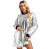Eandarui Woman's Holographic T-Shirt Mini Dress Shiny Loose Sparkle Tunic Shirt Dress Dance Clubwear Silver XX-Large view 1