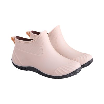 Fashion Casual Inside High Rain Shoes Women Flat Non Slip Outside Multi Functional Rain Boots In The Tube (Beige, 6)