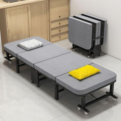 Folding Cot with Mattress, Portable Foldable Bed with 8 universal pulleys, Rollaway Bed for Adults, Extra Guest Bed for Home Office Nap Vocation Outdoor ( Color : Coconut brown , Size : 190x90x27cm )
