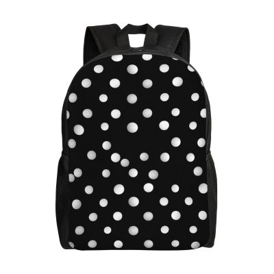 AdaNti Black White Polka Dots(1) print Backpacks Waterproof Light Shoulder Bag Casual Daypack For Work Traveling Hiking