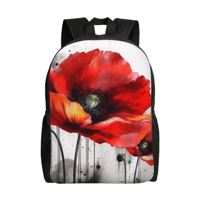 AdaNti Beautiful Poppy Flower Ink print Backpacks Waterproof Light Shoulder Bag Casual Daypack For Work Traveling Hiking