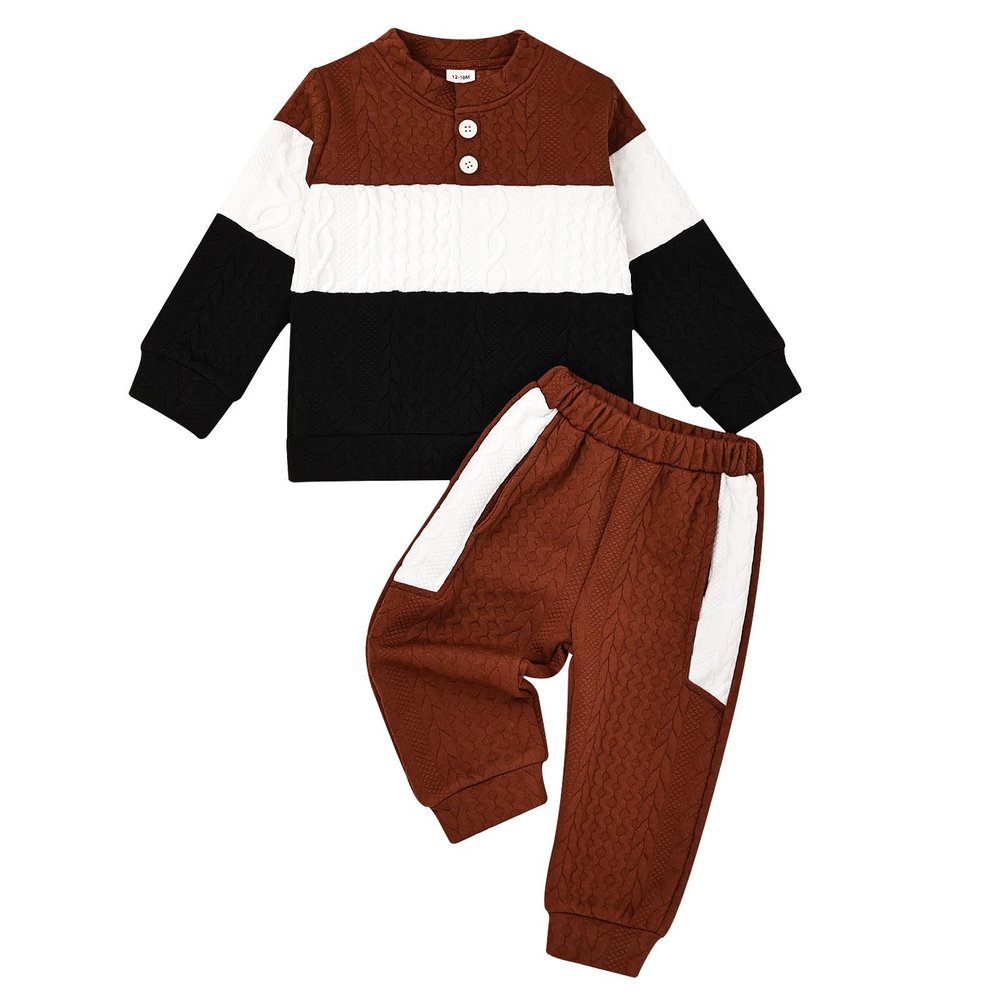 DOMOABEI 4T 5T Toddler Baby Boy Outfit Liitle Boy Clothes Fall Clothes Toddler Boys Sweatshirts Long Sleeve Shirt Pocket Pant Set Color Contrast Sweatsuit Winter Outfits Set Dark Brown 4-5T