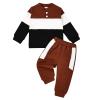 DOMOABEI 4T 5T Toddler Baby Boy Outfit Liitle Boy Clothes Fall Clothes Toddler Boys Sweatshirts Long Sleeve Shirt Pocket Pant Set Color Contrast Sweatsuit Winter Outfits Set Dark Brown 4-5T view 1