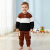DOMOABEI 4T 5T Toddler Baby Boy Outfit Liitle Boy Clothes Fall Clothes Toddler Boys Sweatshirts Long Sleeve Shirt Pocket Pant Set Color Contrast Sweatsuit Winter Outfits Set Dark Brown 4-5T view 2