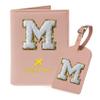 COSHAYSOO Pink Passport Cover Case Holder and Luggage Tag Set for Travel Women Teenager Girls with Initial Monogrammed Letter, Personalized Traveler Gifts Traveling Essential Accessories M view 1