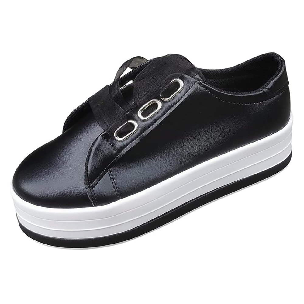 Slip On Sneakers Women Leather Platform Womens Low Top Lace Up Leather Sneakers Casual Fashion Lightweight Breathable Low Cut Comfortable Flats Shoes Loafers for Walking