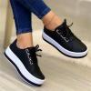Slip On Sneakers Women Leather Platform Womens Low Top Lace Up Leather Sneakers Casual Fashion Lightweight Breathable Low Cut Comfortable Flats Shoes Loafers for Walking view 2