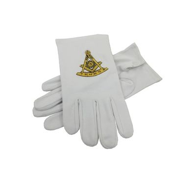 Masonic Regalia Past Master 100% Cotton Gloves pair machine embroidered (L)