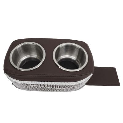 Boat Cup Holder, Portable Boat Organizer with Double Stainless Steel Cup Drink Holder, Pontoon Double Drink Holder for Marine, Boat, RV, Car, Truck, Yacht (Brown)