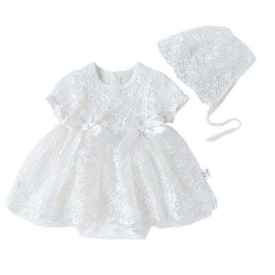 Newborn Infant Baby Girl Lace Tulle Tutu Dress With Hat - Flower Girl Baptism Christening Princess Wedding Romper Birthday Xmas Fall Winter Clothes White & Lace 3-6 Months