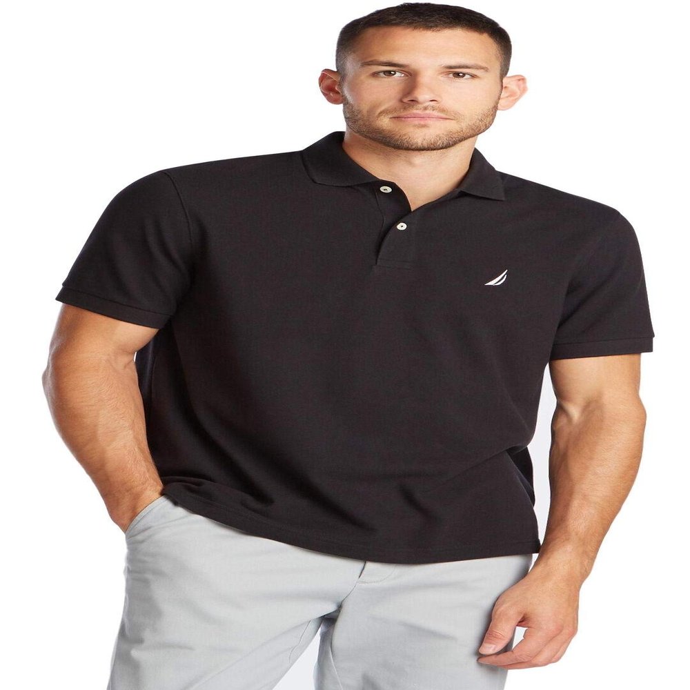 Nautica Men's Short Sleeve Solid Polo Shirt, Black, XL