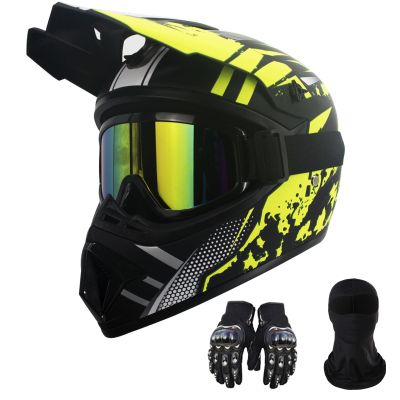 Motorcycle Dirt Bike Helmet Full Face Motocross Helmets for Outdoor Sports Off Road Racing Mountain Bike Men Women Off-Road Helmet Gloves Goggles for Adult Youth DOT/FMVSS 218 Approve(Yellow M)