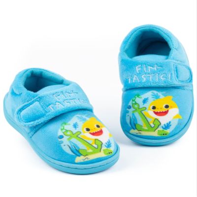 Baby Shark Boys Slippers | Kids Blue Fin-tastic Footwear with Adjustable Strap | Singing Family Loungewear | Slip On Shoes