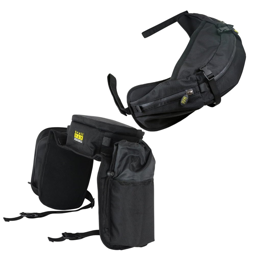 TrailMax English/Endurance Horse Saddle Bag Bundle; Set of English Saddle Pommel Bags and Cantle Bag, Combination Trail Riding Saddle Bags for English/Endurance Saddles; Black