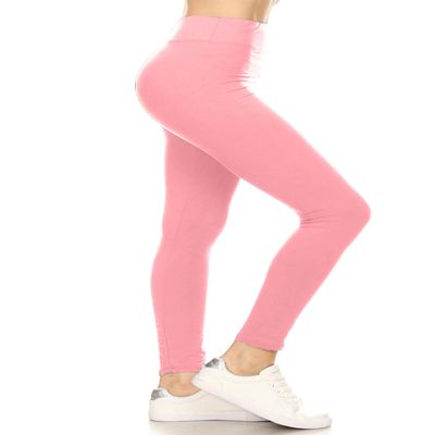 Leggings Depot Women's 3" Waistband Yoga High Waisted Solid Leggings Pants (Full Length, Pink, X-Large)