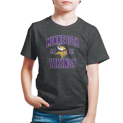 Hybrid Sports NFL - Minnesota Vikings - Established - Boys and Girls Short Sleeve Fan Shirt - Size Large - Minnesota Vikings - Heather Charcoal
