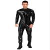 Lejafay Latex Men's Patent Leather Jumpsuits Wet Look Liquid Stretchy Tights Bodysuit Costume Long Sleeve Black E XX-Large