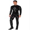 Lejafay Latex Men's Patent Leather Jumpsuits Wet Look Liquid Stretchy Tights Bodysuit Costume Long Sleeve Black E XX-Large view 3