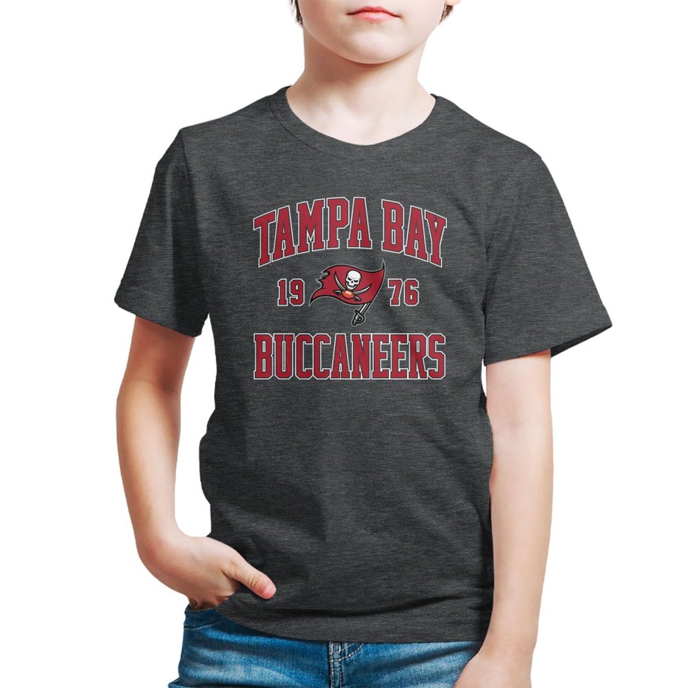 Hybrid Sports NFL - Tampa Bay Buccaneers - Established - Boys and Girls Short Sleeve Fan Shirt - Size Large - Tampa Bay Buccaneers - Heather Charcoal