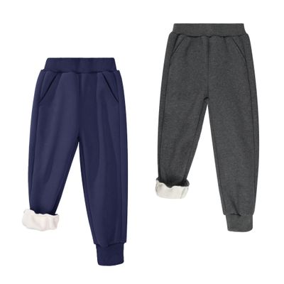BIG ELEPHANT Boys Girls Fleece Lined Sweatpants, Winter Warm Soft Cotton Elastic Waist Kids Jogger Pants with Pockets