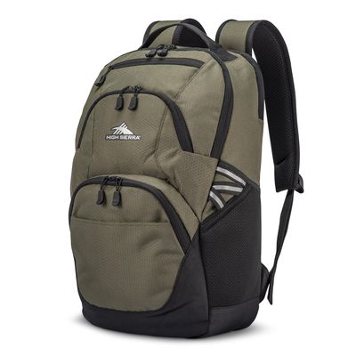 High Sierra Swoop Backpack, Lightweight Bookbag, Large Main Compartment + External Accessory Pockets, Separate Laptop Pocket, Dual Water Bottle Pockets, Fits most 17 Laptops, 30L Capacity, Olive