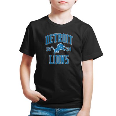Hybrid Sports NFL - Detroit Lions - Established - Boys and Girls Short Sleeve Fan Shirt - Size Small - Detroit Lions - Black