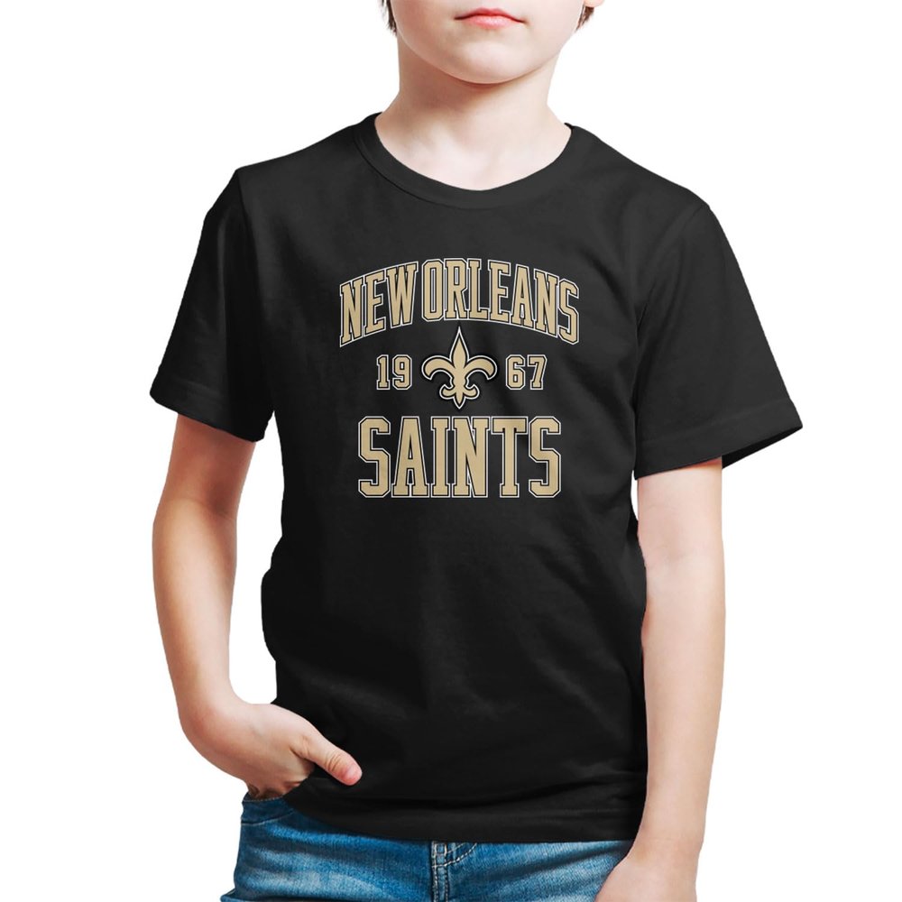 Hybrid Sports NFL - New Orleans Saints - Established - Boys and Girls Short Sleeve Fan Shirt - Size Small - New Orleans Saints - Black