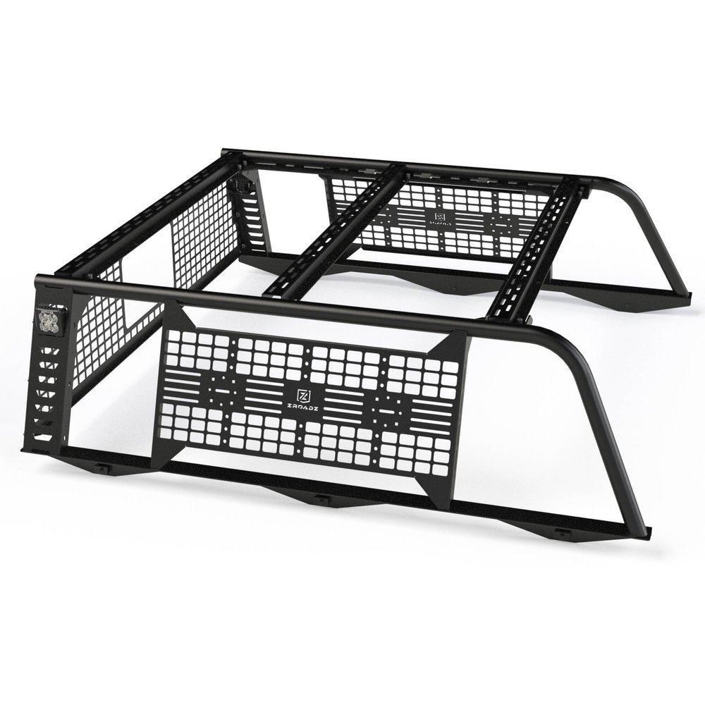 ZROADZ MOLLE Overland Truck Rack, Compatible with 2016-2025 Toyota Tacoma (2) 3 Inch White ZROADZ LED Pod Lights - Part # Z859101