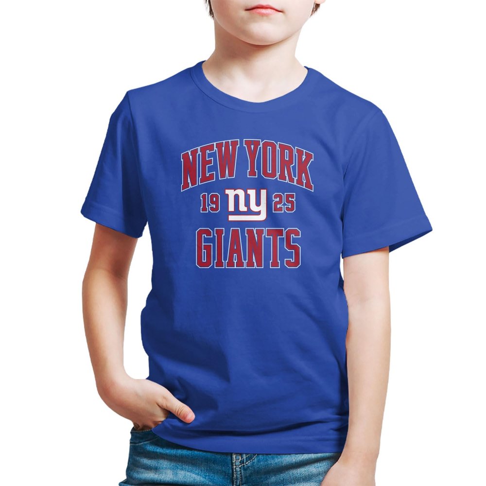 Hybrid Sports NFL - New York Giants - Established - Boys and Girls Short Sleeve Fan Shirt - Size Small - New York Giants - Royal Blue
