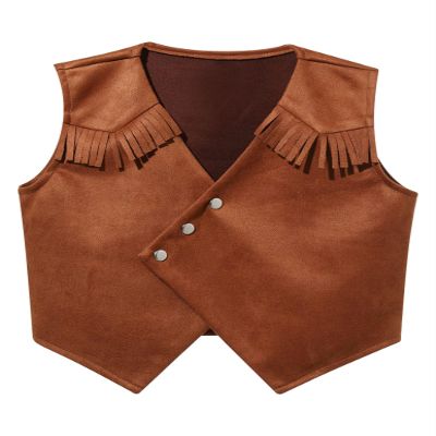 Nikiikoo Kids Boys Western Cowboy Vest Suede Tassel Jacket Outerwear Top Halloween Party Fancy Outfits Type+B 14 Years