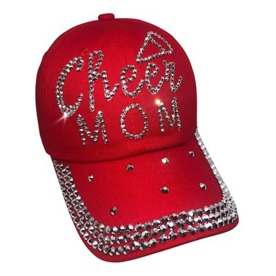 Popfizzy Cheer Mom Hat for Women, Rhinestone Cheer Mom Gifts, Bling Cheer Accessories, Cheer Clothes, Cool Cheer Gifts (Red)
