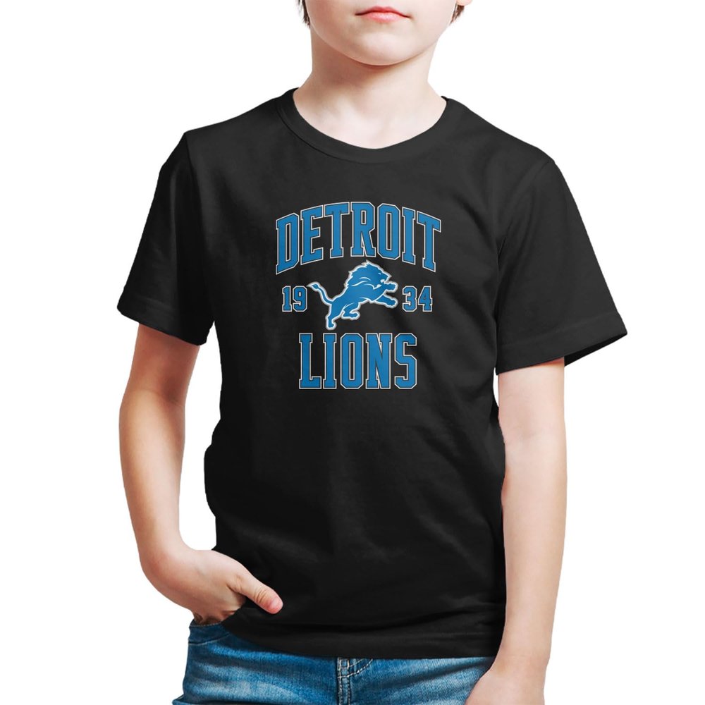 Hybrid Sports NFL - Detroit Lions - Established - Boys and Girls Short Sleeve Fan Shirt - Size X-Large - Detroit Lions - Black