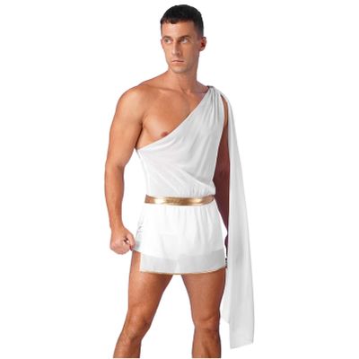 YOOJIA Men Toga Costume Ancient Greek God Ruffle Skirt Caesar Cosplay Party Roman Fancy Dress Short White A XX-Large