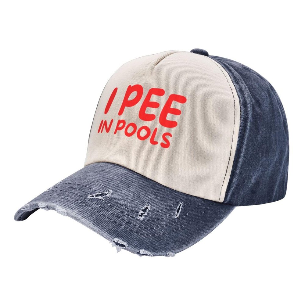 I Pee in Pool Cowboy Hat Men Vintage Washed Baseball Cap Women Dad Hat Sun Hat Adjustable Trucker Hat Navy Blue