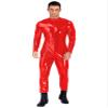 Lejafay Latex Men's Patent Leather Jumpsuits Wet Look Liquid Stretchy Tights Bodysuit Costume Long Sleeve Red E XX-Large