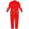 Lejafay Latex Men's Patent Leather Jumpsuits Wet Look Liquid Stretchy Tights Bodysuit Costume Long Sleeve Red E XX-Large view 3