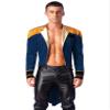 ACSUSS Men's Sexy Ringmaster Costume Velvet Swallow-tailed Coat Halloween Circus Showman Jacket Dark Blue C XX-Large