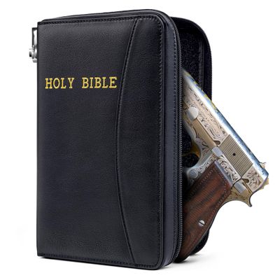 AmazingLife Concealed Carry Holy Bible Gun Case Quality Leather Digit Lock Soft Pistol Cases for LG & SM Guns Storage or Transport