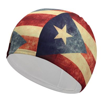 Vintage Puerto Rico Flag Unisex Swim Cap Waterproof Swimming Hat for Long and Short Hair for Men Women