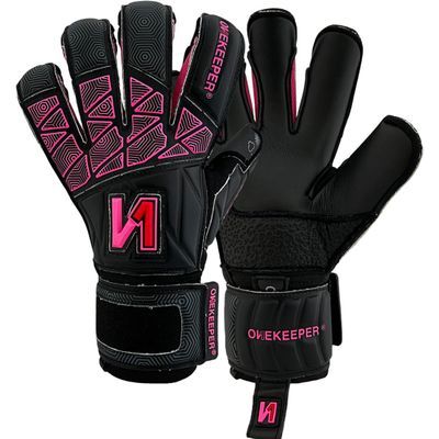 ONEKEEPER Vector Junior Goalkeeper Gloves  with Finger Protection/Removable Fingersaves  Soccer Goalie Gloves for Kids & Youth  3.5mm Semi-Pro Latex (Sizes 3-7) (Black and Pink, 4)