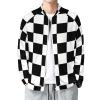 Checkerboard Black White Checkered Bomber Jacket Men Lightweight Causal Flight Windbreaker Track Jacket Shirt M view 1