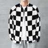 Checkerboard Black White Checkered Bomber Jacket Men Lightweight Causal Flight Windbreaker Track Jacket Shirt M view 3