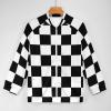Checkerboard Black White Checkered Bomber Jacket Men Lightweight Causal Flight Windbreaker Track Jacket Shirt M view 4
