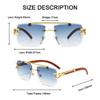 Retro Rimless Square Sunglasses for Men Women UV400 Protection Gold Leopard Head Metal Wood Frame Framless Lenses,Gold Tea,One size view 2