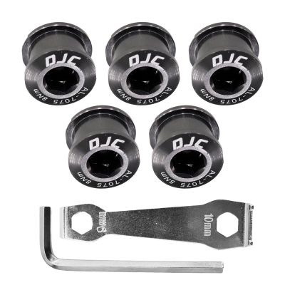 DJC Bike Chainring Aluminum Bolts for Single and Double Chainring M8 Road Bike MTB,with M5 Hex Wrench and Install Tool Wrench(Aluminum Grey, Single Chainring Bolts)